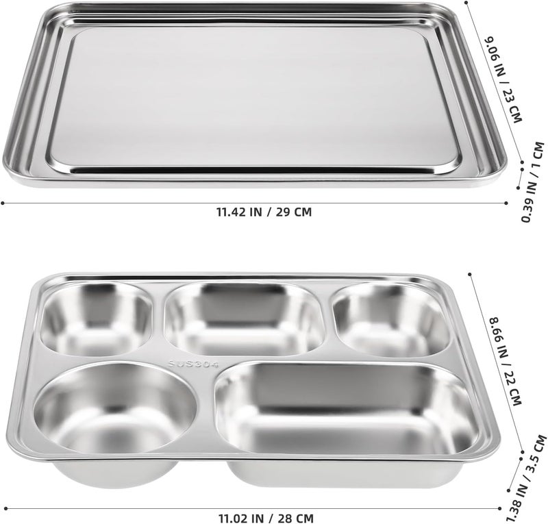 YARNOW Plates Set Dinner Stainless Steel Divided Dinner Plate: 1 Set of Rectangular Section Food Tray Sectional Dish Partitioned Food Serving Platter with Lid for Restaurant Divided Serving Dishes - Image 4