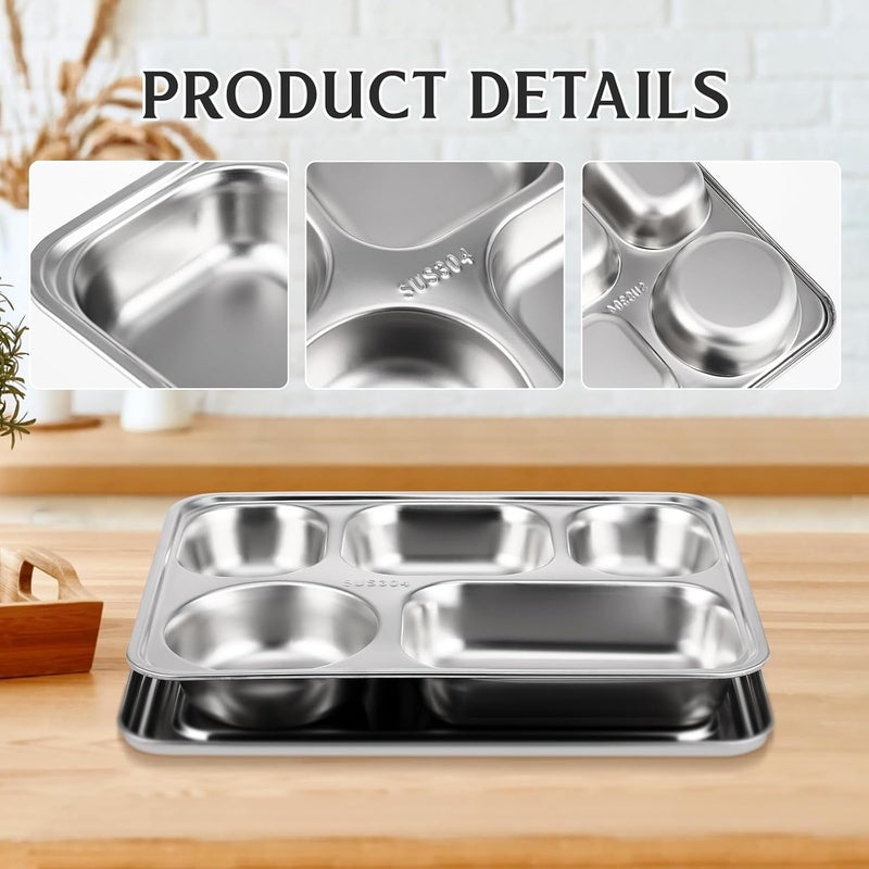 YARNOW Plates Set Dinner Stainless Steel Divided Dinner Plate: 1 Set of Rectangular Section Food Tray Sectional Dish Partitioned Food Serving Platter with Lid for Restaurant Divided Serving Dishes - Image 5