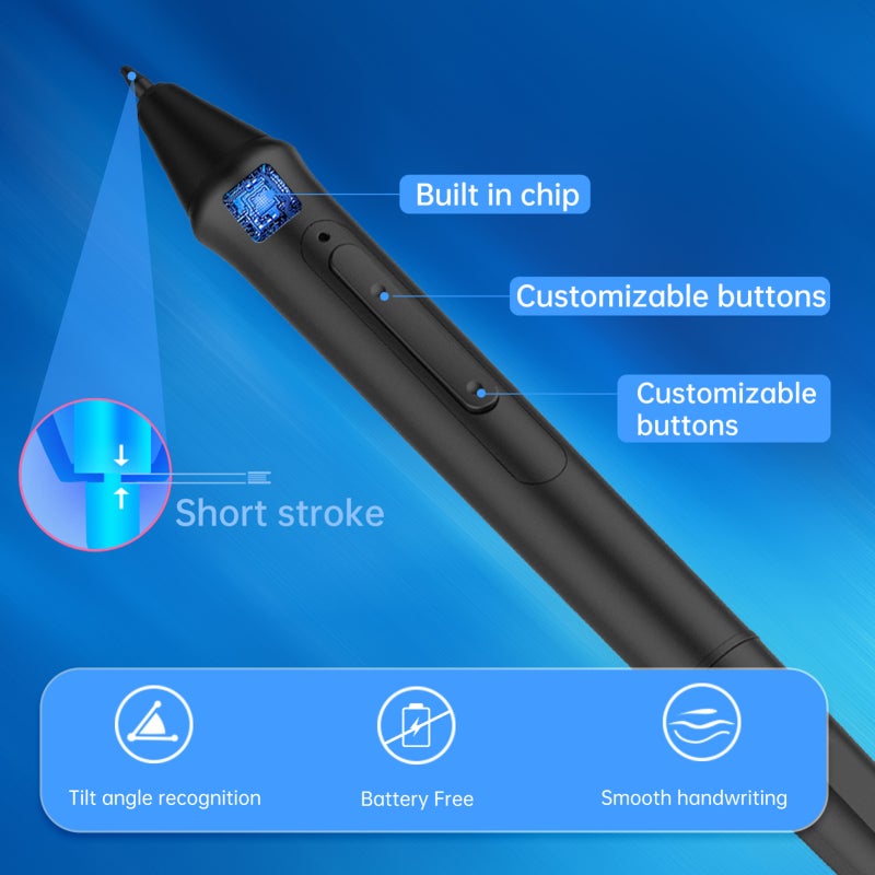 Battery-Free Stylus: 8192 Pressure Levels, 2 Customize Express Keys - 15g Matte Black Passive Pen for Huion Inspiroy/Kamvas Series Graphic Tablets - Image 2