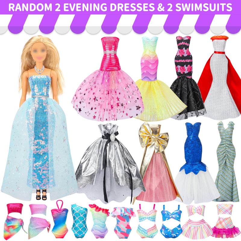 Style Shine 90 Pcs Doll Clothes and Accessories,2 Wedding Gowns 2 Evening Dresses 6 Fashion Dresses 4 Set Casual Outfit Top and Pant 2 Swimsuit,20 Hanger 10 Shoe 41 Accessories Toys for Girls Kid Gift - Image 3