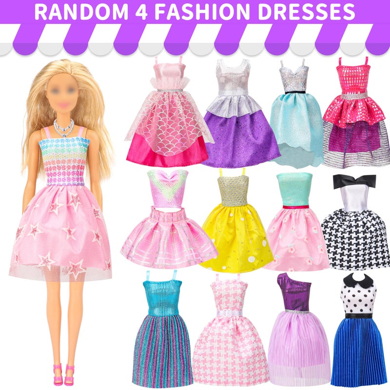Style Shine 90 Pcs Doll Clothes and Accessories,2 Wedding Gowns 2 Evening Dresses 6 Fashion Dresses 4 Set Casual Outfit Top and Pant 2 Swimsuit,20 Hanger 10 Shoe 41 Accessories Toys for Girls Kid Gift - Image 4