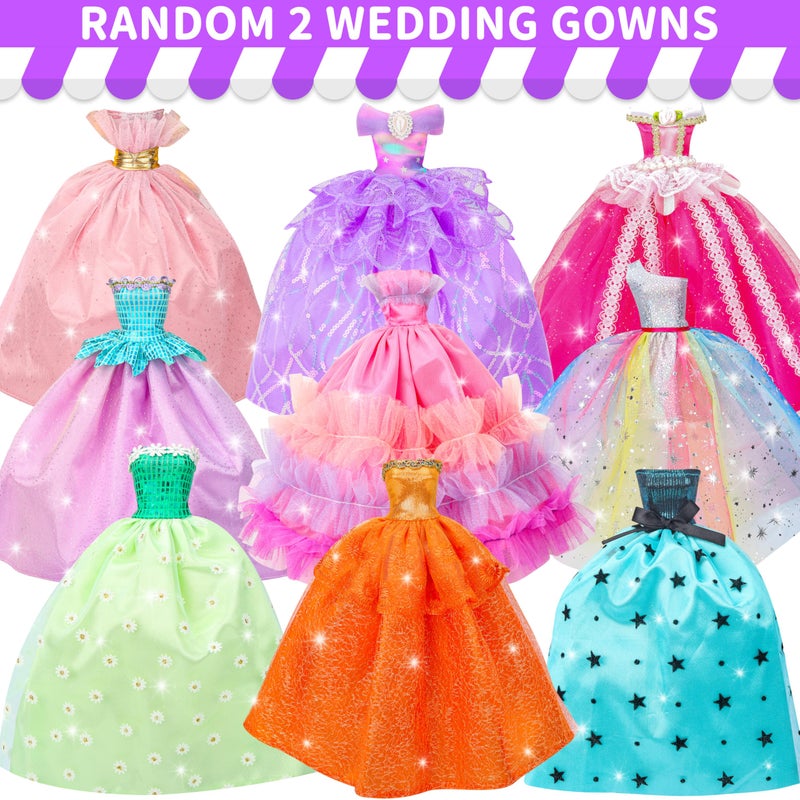 Style Shine 90 Pcs Doll Clothes and Accessories,2 Wedding Gowns 2 Evening Dresses 6 Fashion Dresses 4 Set Casual Outfit Top and Pant 2 Swimsuit,20 Hanger 10 Shoe 41 Accessories Toys for Girls Kid Gift - Image 2