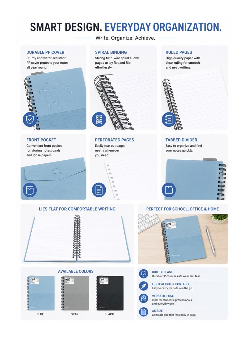 Foldermate 1-Piece A4 Size WeWrite Nest Plus Spiral Ruled Notebook with Pocket Assorted Colours - Image 2