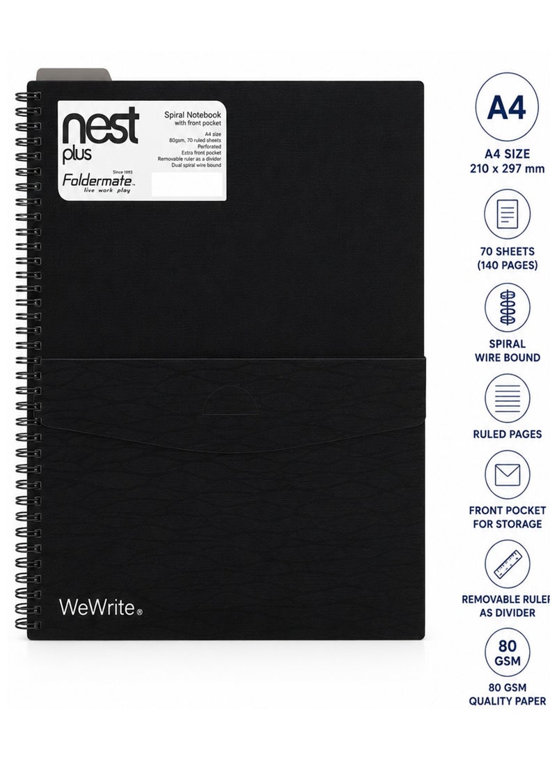 Foldermate 1-Piece A4 Size WeWrite Nest Plus Spiral Ruled Notebook with Pocket Assorted Colours - Image 1