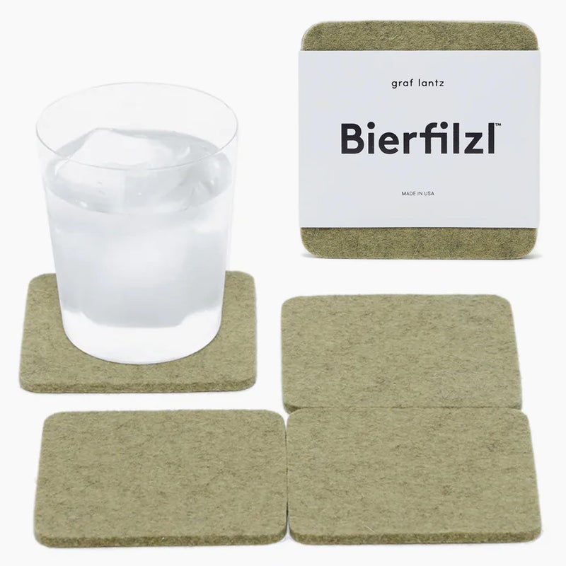 Graf Lantz - Bierfilzl Felt Coasters - Square - 100% Merino Wool - Moisture Wicking - Heat Resistant - Sustainable - Home Decor - Absorbs - Housewarming Gift - 4 Coaster Set - 4"" x 4""x 5 mm - Sage - Image 1