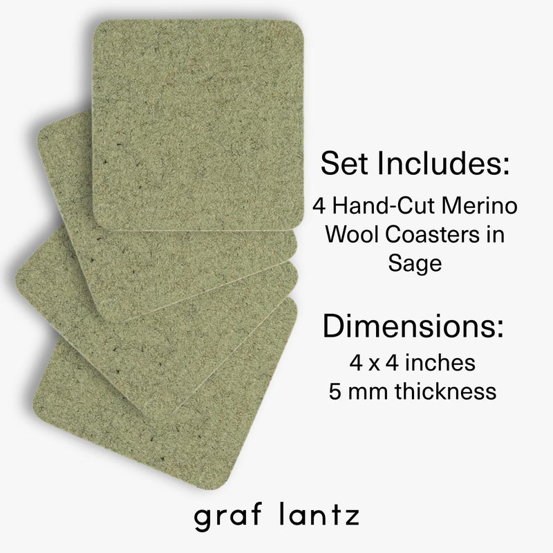 Graf Lantz - Bierfilzl Felt Coasters - Square - 100% Merino Wool - Moisture Wicking - Heat Resistant - Sustainable - Home Decor - Absorbs - Housewarming Gift - 4 Coaster Set - 4"" x 4""x 5 mm - Sage - Image 4