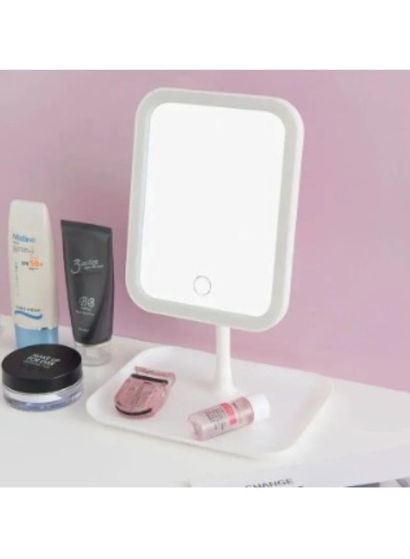 مرآة زينة LED دوارة بزاوية 90 درجة مع تحكم ذكي باللمس - مرآة مكياج قابلة لتعديل السطوع مع صينية تخزين - Image 3