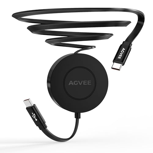 AGVEE 0.3ft Fixed / 2.3ft Extend USB-C to C Charger Cable Mountable One Way Retractable 60W Fast Charging Cord, Pocket-Sized for iPhone 16 15, Samsung, Android, Desk Organizer, Black - Image 1