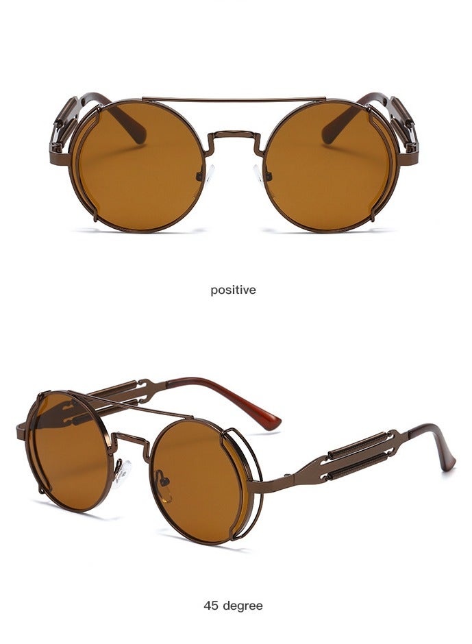 general New women's and men's sunglasses fashion personality steam punk glasses trendy color film retro round metal frame sunglasses - Image 2