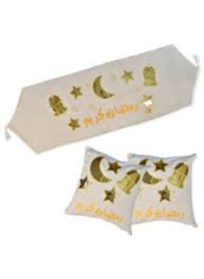 طقم رمضان مكون من مفرش طاولة و2 غطاء وسادة - Image 3