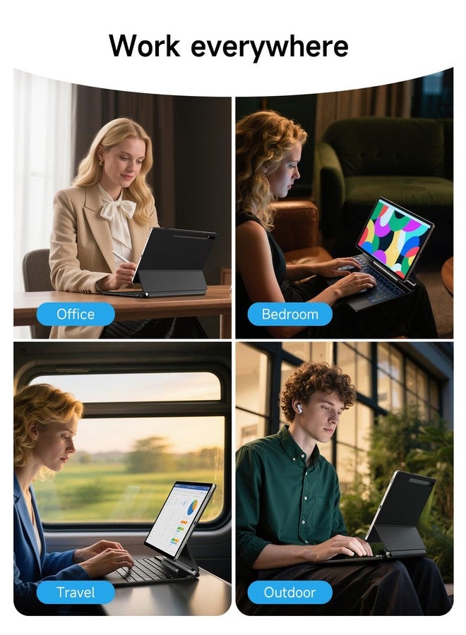 HOU Keyboard for Samsung Galaxy Tab S10+ Plus/S9+ Plus/S9 FE+ Plus/S8+ Plus/S7+ Plus/S7 FE 12.4" with Magnetic Case,Floating Cantilever,Multi-Function Trackpad,7 Colors Backlit,S Pen Holder,Black - Image 5