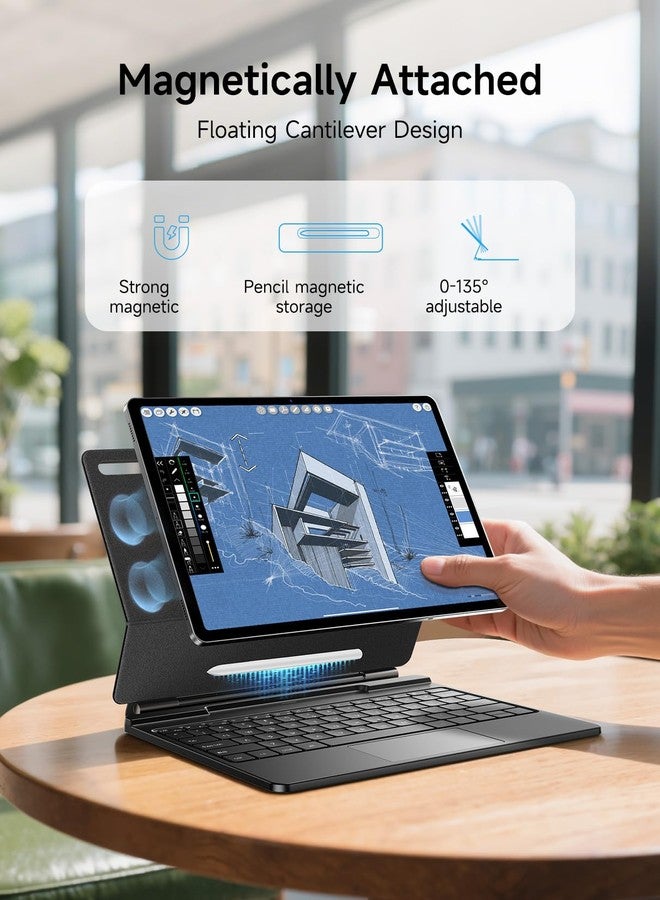 HOU Keyboard for Samsung Galaxy Tab S10+ Plus/S9+ Plus/S9 FE+ Plus/S8+ Plus/S7+ Plus/S7 FE 12.4" with Magnetic Case,Floating Cantilever,Multi-Function Trackpad,7 Colors Backlit,S Pen Holder,Black - Image 4