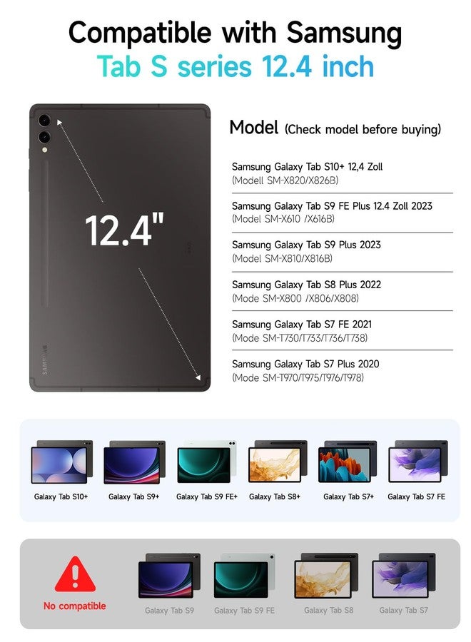 HOU Keyboard for Samsung Galaxy Tab S10+ Plus/S9+ Plus/S9 FE+ Plus/S8+ Plus/S7+ Plus/S7 FE 12.4" with Magnetic Case,Floating Cantilever,Multi-Function Trackpad,7 Colors Backlit,S Pen Holder,Black - Image 2