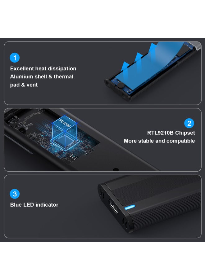 ماركة غير محددة صندوق محرك أقراص الحالة الصلبة USB 3.1 إلى M.2 Nvme بسرعة 10 جيجابت في الثانية وبروتوكول PCI من النوع C وصندوق محرك أقراص صلبة رقمي محمول بلون ثابت: NVME أحادي البروتوكول 10 جيجابايت CC  - Image 4