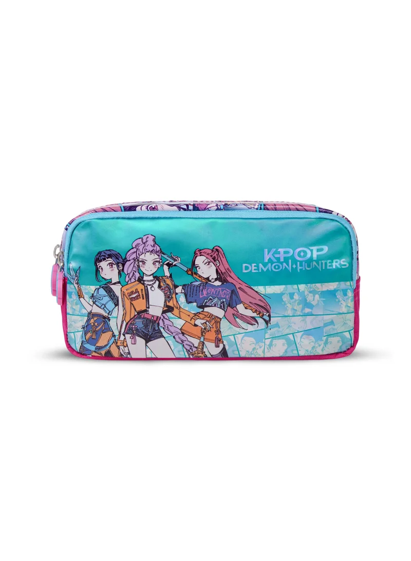 نيتفليكس Netflix KPop Demon Hunters Regular Pencil Case | Huntrix Double Zipper Pencil Pouch for Kids & Teens | Large Capacity School Stationery Organizer | Durable K-Pop Inspired Pencil Case