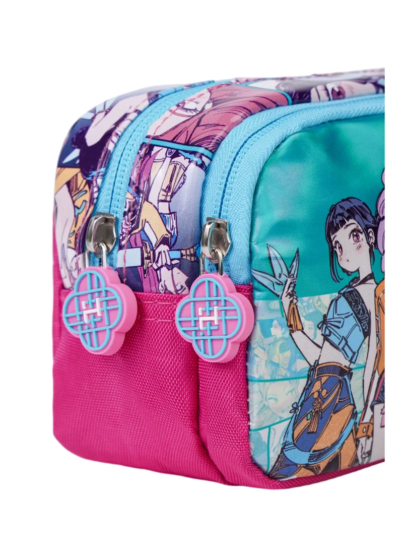 Netflix  Netflix KPop Demon Hunters Regular Pencil Case | Huntrix Double Zipper Pencil Pouch for Kids & Teens | Large Capacity School Stationery Organizer | Durable K-Pop Inspired Pencil Case for Women | Best Price UAE