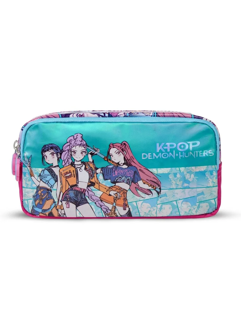 Netflix KPop Demon Hunters Regular Pencil Case | Huntrix Double Zipper Pencil Pouch for Kids & Teens | Large Capacity School Stationery Organizer | Durable K-Pop Inspired Pencil Case