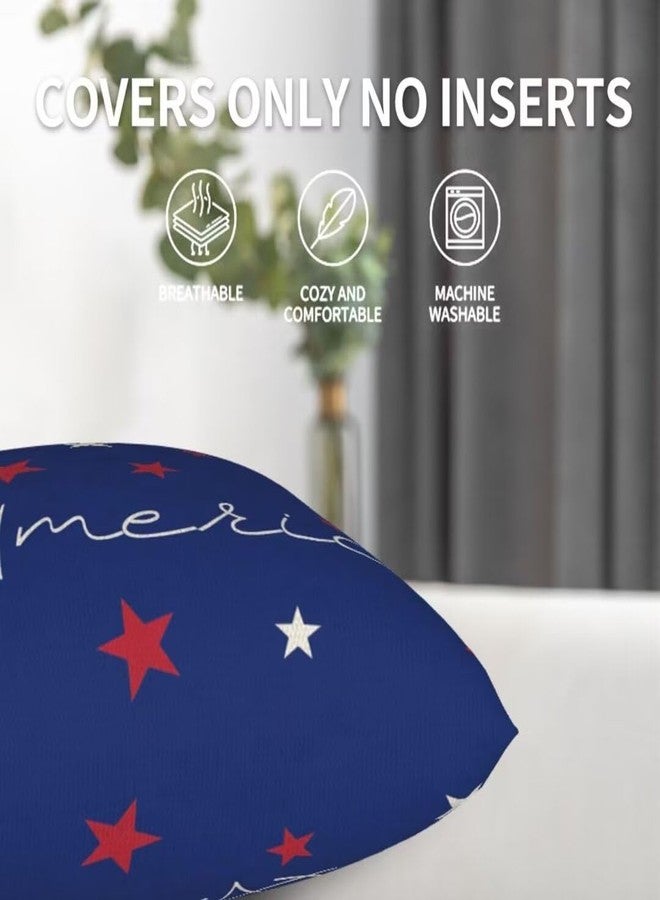 Sunshineyan 4th of July Pillow Covers 20x20 Set Of 2, Patriotic Blue Background American Red White Stars Decorative Throw Pillows Linen Outdoor Independence Day Cushion Case For Bed Couch Sofa Home Decor - Image 5