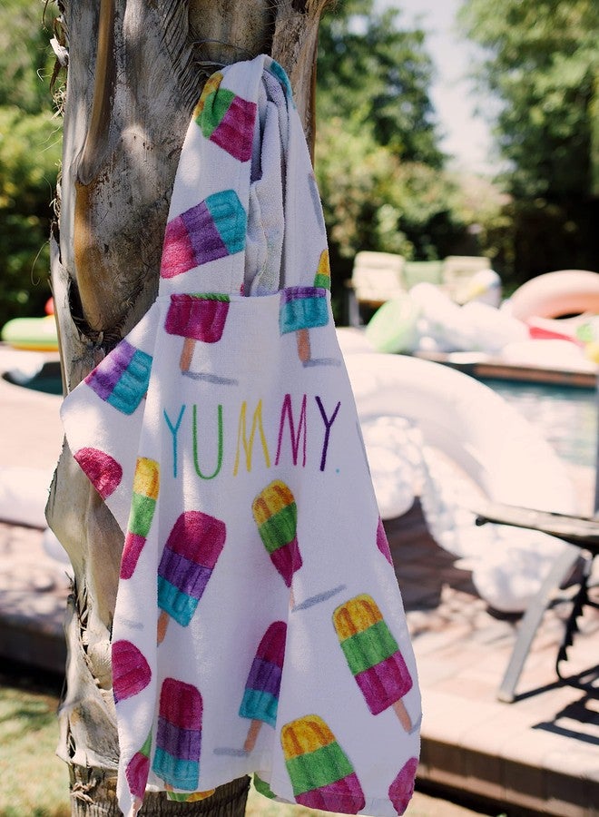 CocoNut Float Rae Dunn Kids Poncho Towel with Colorful 12" Beach Ball- 100% Cotton Hooded Bath Towel with Rainbow Popsicle Graphics, Great for Girls & Boys; Ideal for Pool or Beach Days, Fits 3-10 Yrs - Image 4