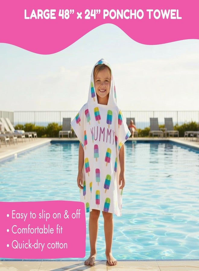 CocoNut Float Rae Dunn Kids Poncho Towel with Colorful 12" Beach Ball- 100% Cotton Hooded Bath Towel with Rainbow Popsicle Graphics, Great for Girls & Boys; Ideal for Pool or Beach Days, Fits 3-10 Yrs - Image 3