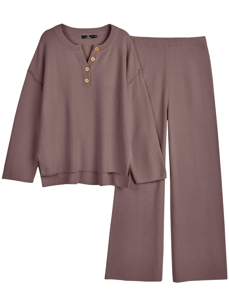 LILLUSORY Lounge Sets Womens Two 2 Piece Matching 2025 Fall Fashion Must Have Comfy Airport Outfits Clothes Clothing Trendy Knit Sweater Loungewear Travel Sweatsuit Sweat Suit Sets - Image 1