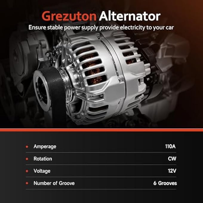 Grezuton 13826N Alternator New Compatible with 3.0L Nissan Maxima 1995-2000, 3.5L Nissan Maxima 02-03, Murano 3.5L 03-07, for INFINITI 98-04 3.0L I30, 02-04 3.5L I35, 110Amp CW,13639 13826 24210 40044006 - Image 3