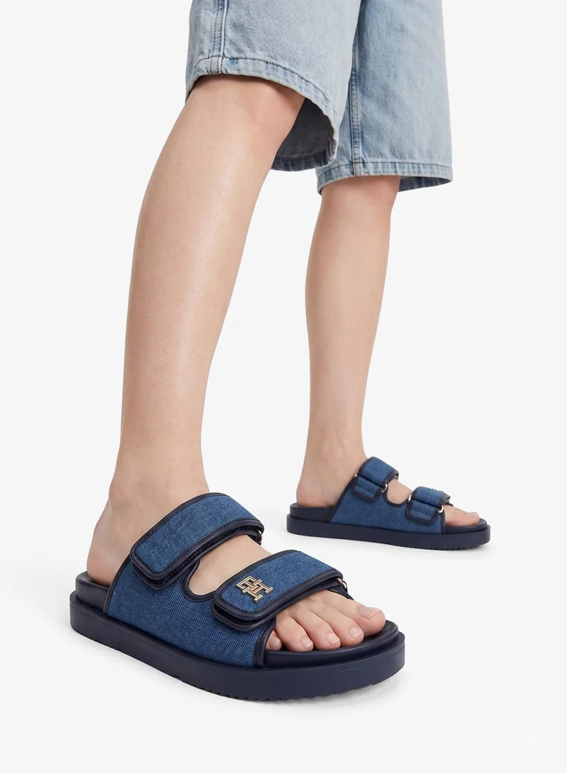 TOMMY HILFIGER  Denim Monogram Double Strap Sandals for Women | Best Price UAE
