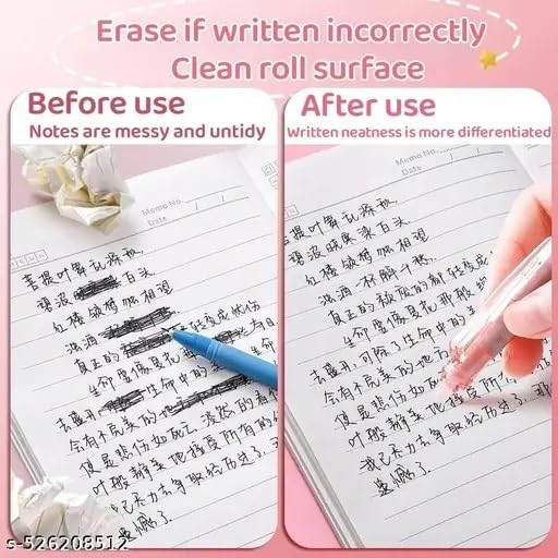 KmCho Pink Erasable Gel Pens, 0.5 mm Fine Tip - Blue Ink in Pink Barrel, 12Pcs Cute Cartoon Design, Smooth Quick-Dry Writing Pens for School, Office - Image 4