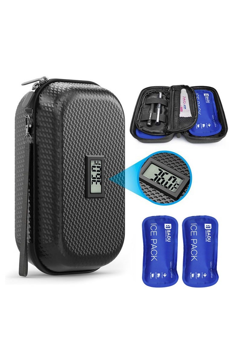 Arabest حافظة الأنسولين 24 ساعة - حقيبة طبية مبردة مع شاشة عرض درجة الحرارة، حقيبة سفر لمرضى السكري مع حزام للمعصم و 2 حزمة ثلج قابلة لإعادة الاستخدام - Image 1