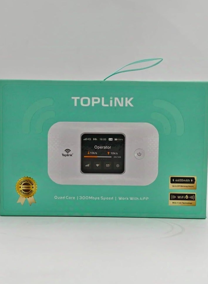 TOPLINK MR57 Ultra 4G Pocket Mobile Wi-Fi Router – Portable LTE Cat4 Wireless Hotspot with 4600mAh Battery – Supports Up to 12 Users Simultaneously – Fast 300Mbps Internet Speeds – Compact White Design – Ideal for Travel, Home, and Office Connectivity Anywhere - Image 4