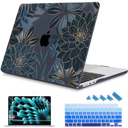 غطاء مخصص لجهاز MacBook Air 15 بوصة 202520242023 M4 A3241 M3 A3114 M2 A2941 غلاف بلاستيكي صلب مطبوع مع شاشة Liquid Retina بحجم 153 مع Touch ID وزهرة داليا C035