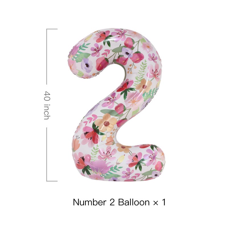 cocodino Flower Balloons 40 Inch Floral Number 2 Balloon for 2nd Birthday Garden Party Decorations Two Year Old Photo Props Foil Number 2 - Image 2