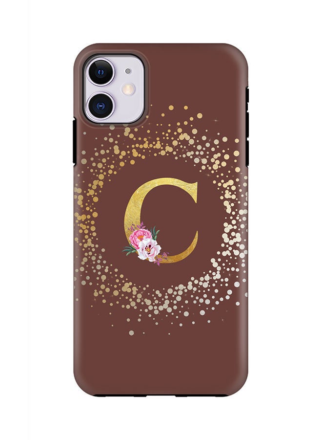 Stylizedd Monogram Tough Series for Apple iPhone 11 Custom Initials Floral Pattern Tough Pro Dual Layer hybrid PC inner TPU protection Alphabet- C (Brown) - Image 1