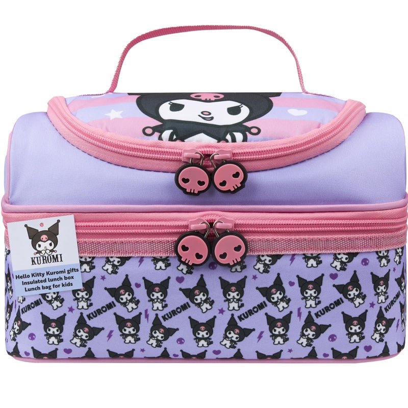 Get Trend Hello Kitty Kuromi Insulated Lunch Bag Two Compartments Anime Kawaii Lunch Box Cooler Bag for Picnic Gifts for Kids (Multi Kuromi) - Image 1