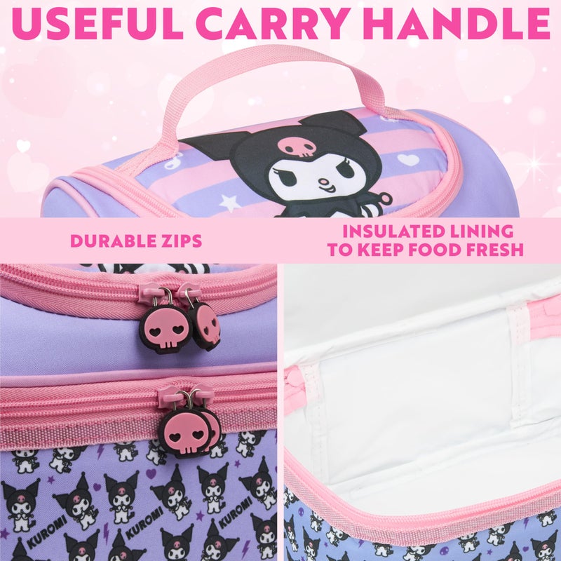 Get Trend Hello Kitty Kuromi Insulated Lunch Bag Two Compartments Anime Kawaii Lunch Box Cooler Bag for Picnic Gifts for Kids (Multi Kuromi) - Image 4