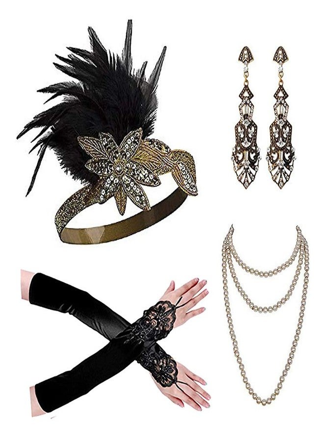 Cizoe 1920s Flapper Gatsby Costume Accessories Set 20s Flapper Headband Vintage Pearl Necklace Gloves(111K) - Image 1
