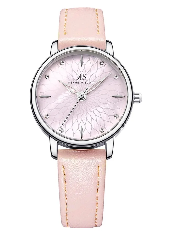 كينيث سكوت Kenneth Scott K22524-SLPMP Women's Analog Display Watch & Polyurethane Strap Silver