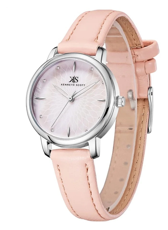 كينيث سكوت Kenneth Scott K22524-SLPMP Women's Analog Display Watch & Polyurethane Strap Silver