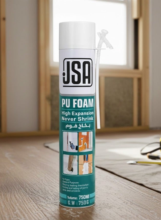 JSA PU Foam Spray 750ml High Expansion Insulating Sealant Foam for Gap Filling Crack Sealing Door Window Frame Insulation Waterproof Soundproof Expanding Spray Foam for Construction Repair Pipe Sealing Wall Joint Filling DIY Building Insulation - Image 1