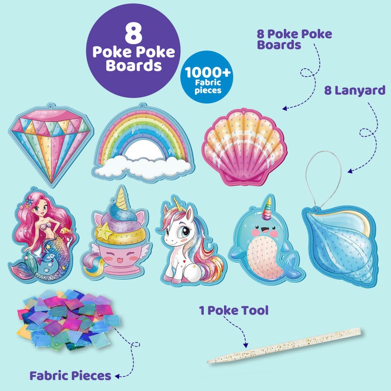 ATFUNSHOP 8 Packs Poke in Crafts Art Kits for Girl, Unicorn Mermaid Mess Free Kids' Paper Craft Kits, Birthday Gift for Girls 4 5 6 7 8 9 Years Old, DIY Presents, Mess Free Art Activity - Image 3