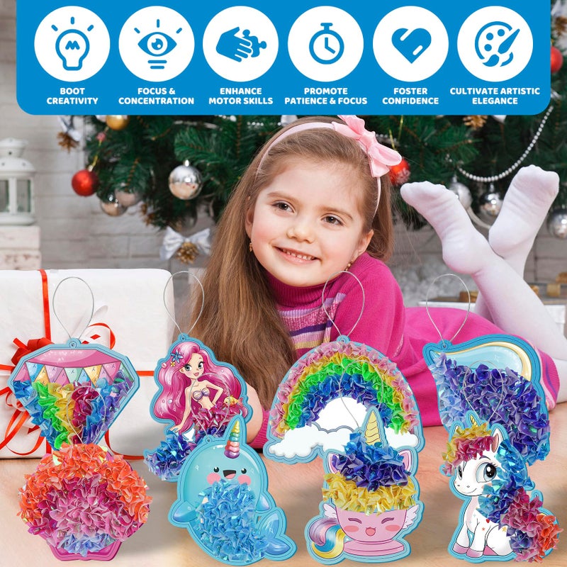 ATFUNSHOP 8 Packs Poke in Crafts Art Kits for Girl, Unicorn Mermaid Mess Free Kids' Paper Craft Kits, Birthday Gift for Girls 4 5 6 7 8 9 Years Old, DIY Presents, Mess Free Art Activity - Image 5