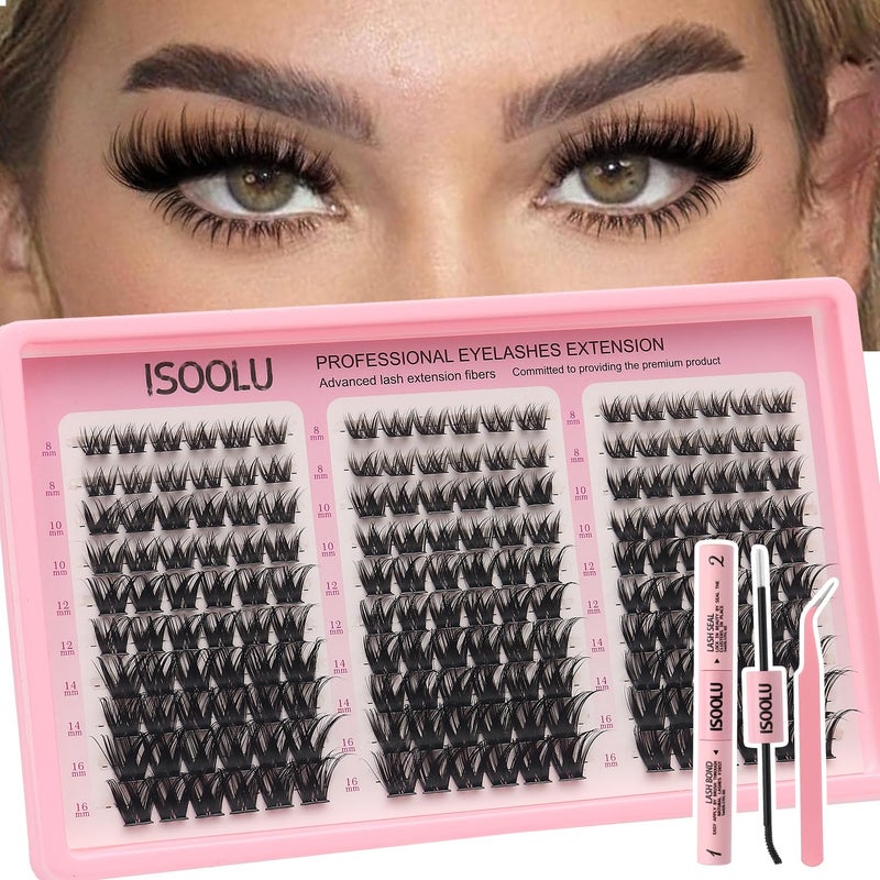 ISOOLU Fairy Lash Clusters Manga Individual Lashes C Curl Wispy Eyelash Clusters WideSpan Eyelash Extension Kit with Lash Bond and Seal Wet-Look Spiky Cluster Lashes (Cutey 240PCS) - Image 1