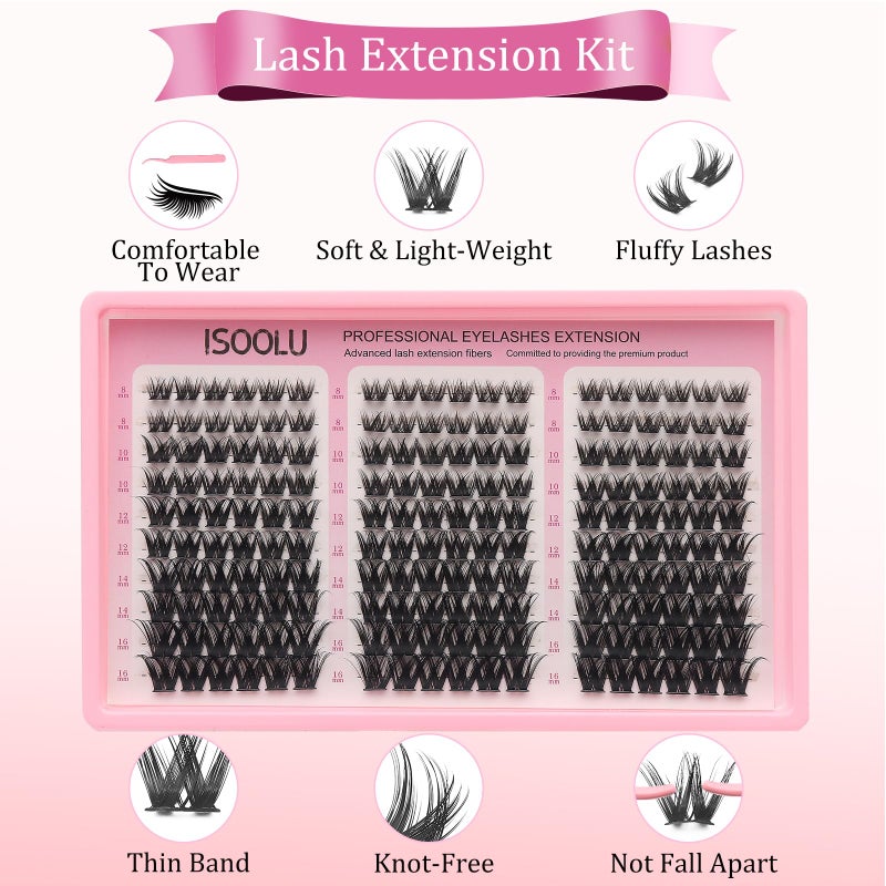ISOOLU Fairy Lash Clusters Manga Individual Lashes C Curl Wispy Eyelash Clusters WideSpan Eyelash Extension Kit with Lash Bond and Seal Wet-Look Spiky Cluster Lashes (Cutey 240PCS) - Image 2
