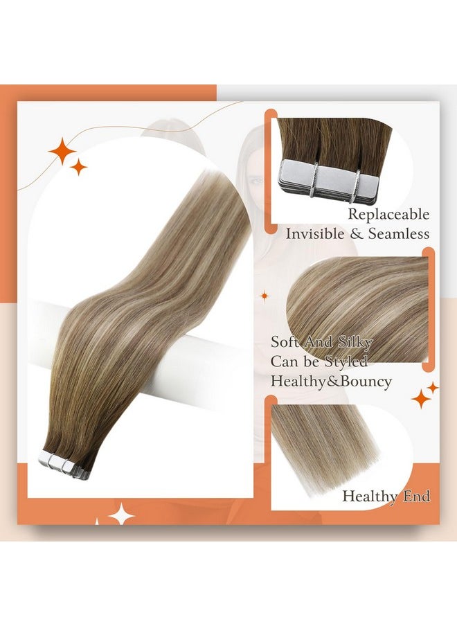 Full Shine Tape In Real Hair Extensions 18 Inch Color 3 Fading To 8 Highlighted 22 Blonde Balayage Seamless Tape In Extensions Human Hair 50 Grams Per Package Tape In Hair 20Pcs For Wedding  - Image 2