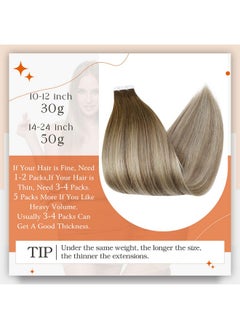 Full Shine Tape In Real Hair Extensions 18 Inch Color 3 Fading To 8 Highlighted 22 Blonde Balayage Seamless Tape In Extensions Human Hair 50 Grams Per Package Tape In Hair 20Pcs For Wedding  - Image 3