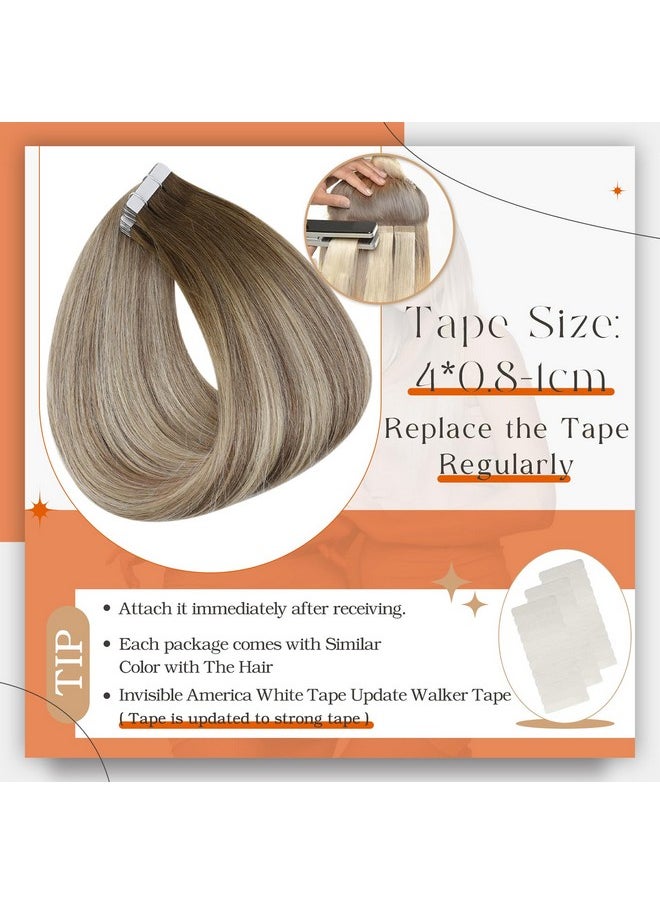 Full Shine Tape In Real Hair Extensions 18 Inch Color 3 Fading To 8 Highlighted 22 Blonde Balayage Seamless Tape In Extensions Human Hair 50 Grams Per Package Tape In Hair 20Pcs For Wedding  - Image 4