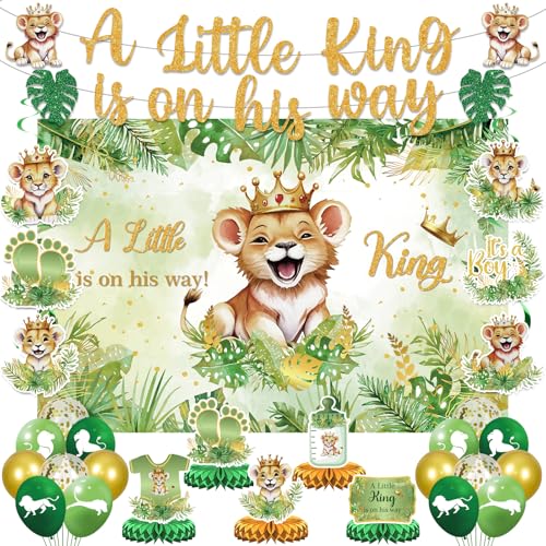 LUUFILx Lion Baby Shower Party Decorations A Little King is on His Way Banner Lion Birthday Decoration Baby Shower Honeycomb Centerpieces for Boy Wild Jungle Safari Gender Reveal Decoration - Image 1