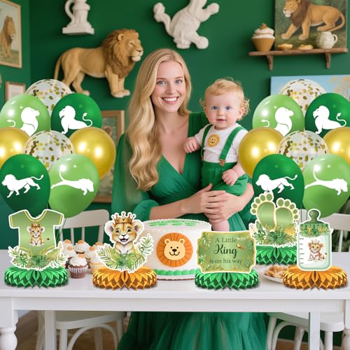 LUUFILx Lion Baby Shower Party Decorations A Little King is on His Way Banner Lion Birthday Decoration Baby Shower Honeycomb Centerpieces for Boy Wild Jungle Safari Gender Reveal Decoration - Image 3