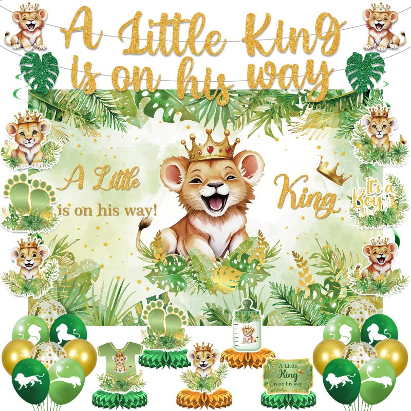 LUUFILx Lion Baby Shower Party Decorations A Little King is on His Way Banner Lion Birthday Decoration Baby Shower Honeycomb Centerpieces for Boy Wild Jungle Safari Gender Reveal Decoration - Image 2