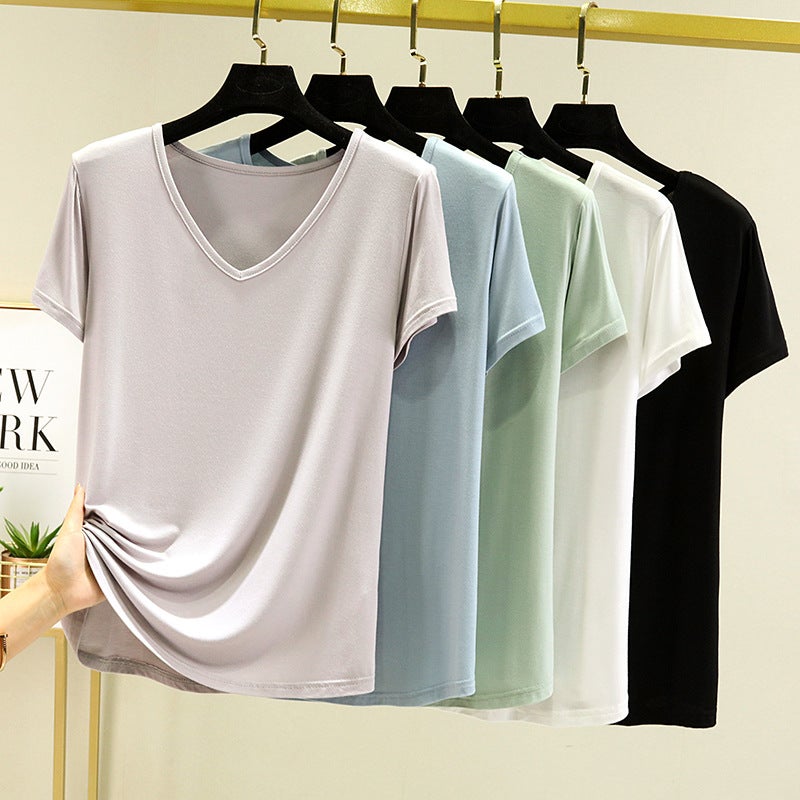 Modal Short-Sleeved T-Shirt Women'S Summer Plus Size Loose V-Neck Base Shirt Outer Wear Thin Inner Casual All-Match Top - Image 4